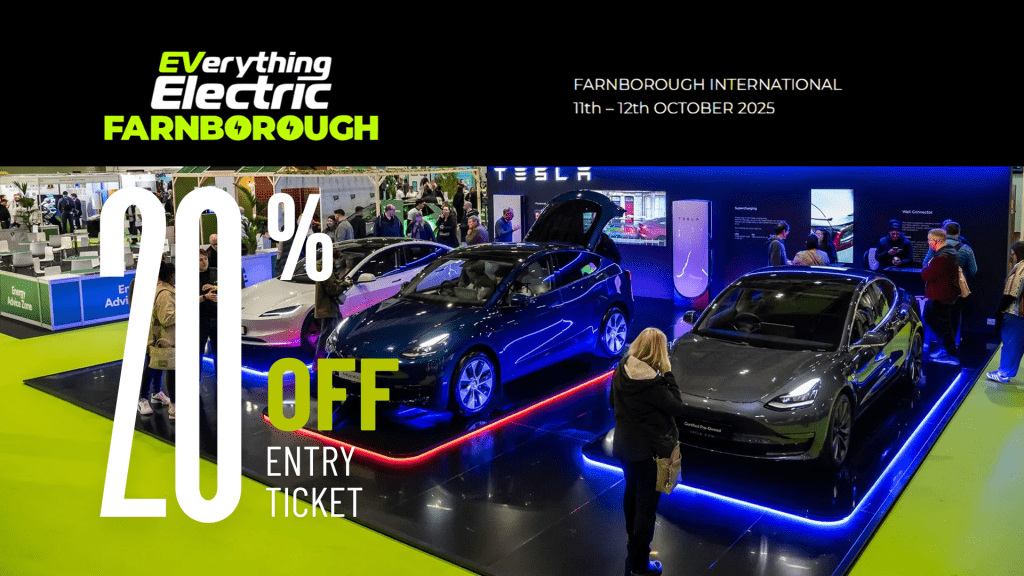 group of cars on display at a car show featuring Everything Electric Farnborough discount