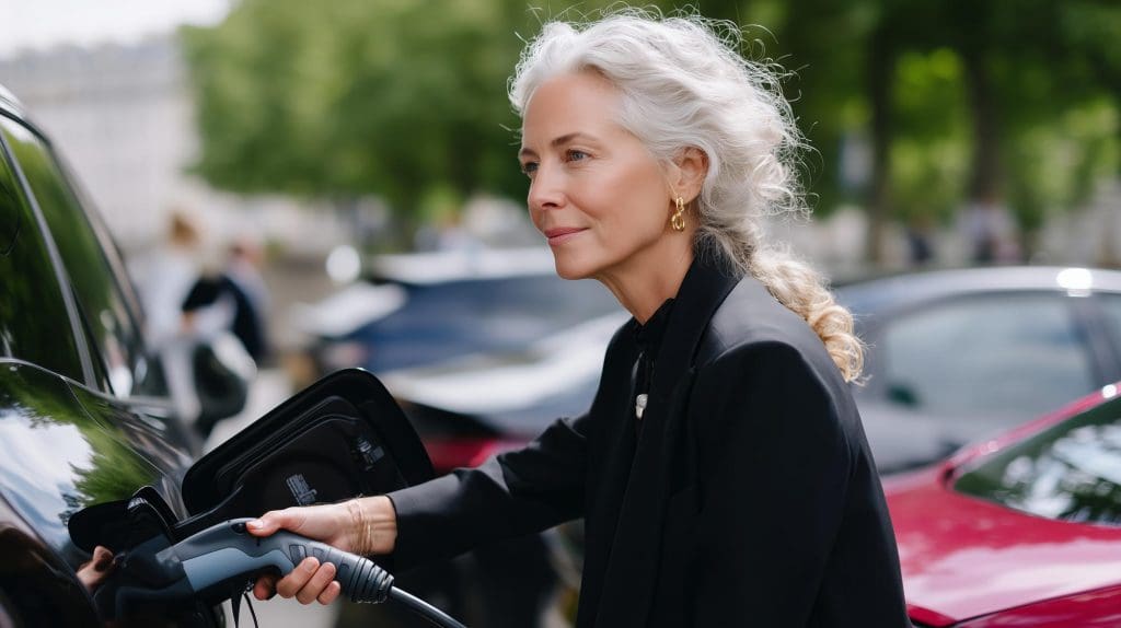 woman is pumping gas into her car