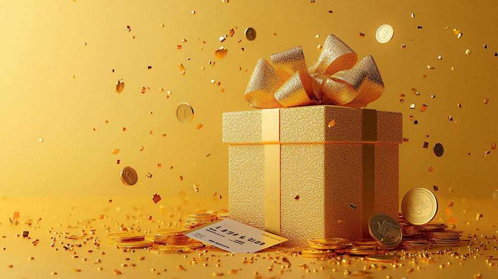 gift box with a gold ribbon and a tag on it, perfect for EV charging rewards