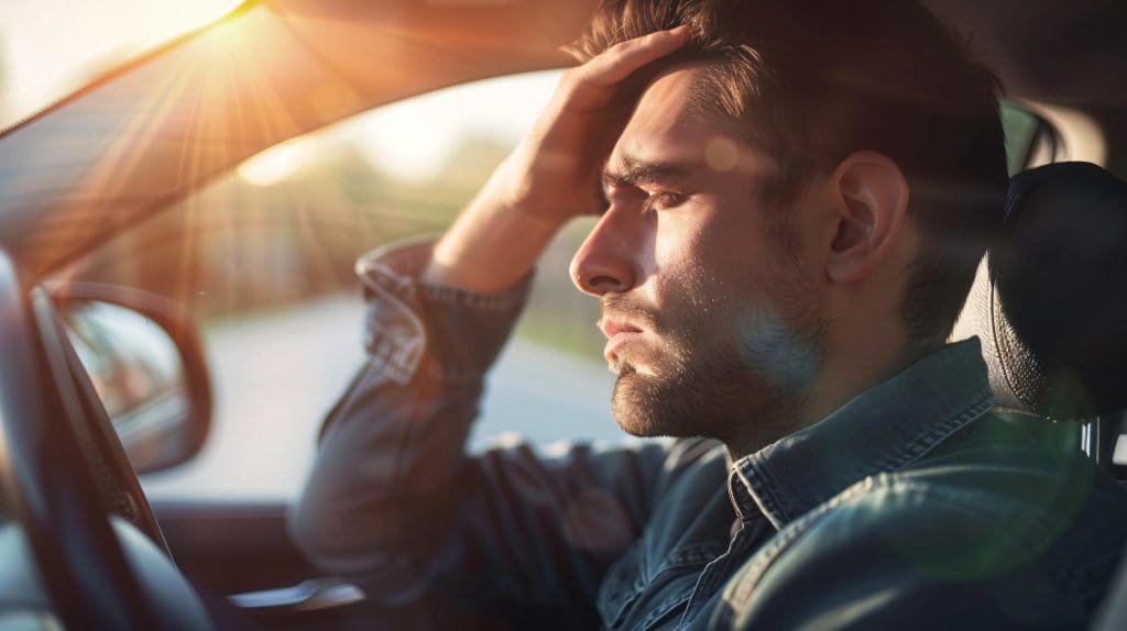man sitting in the driver's seat of a car during an EV road trip in the UK