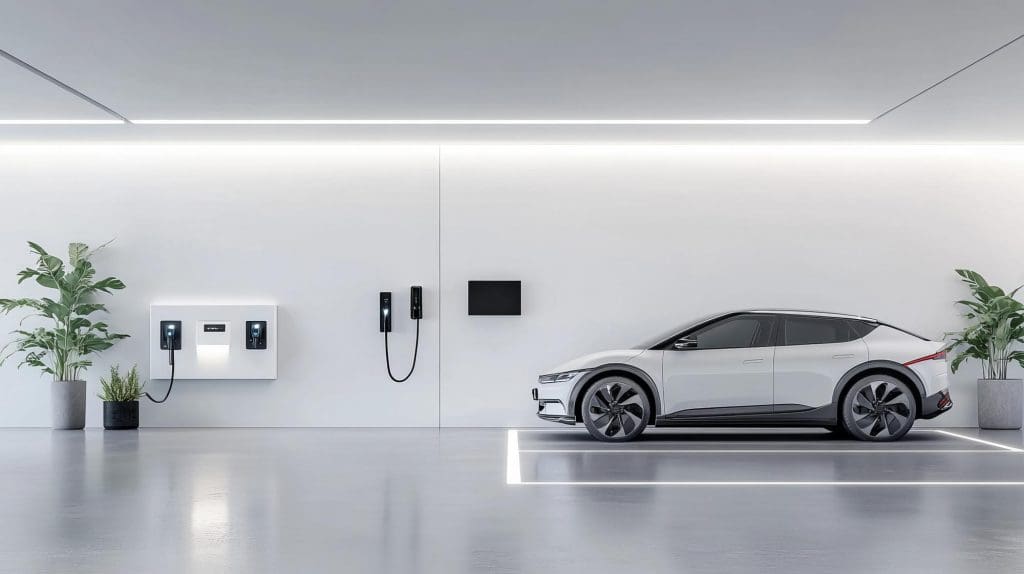 white car is parked in a white room