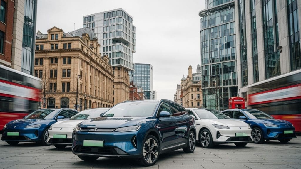 group of cars that are sitting in the street