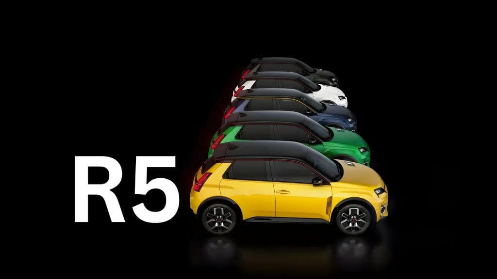 row of different colored cars on a black background, showcasing the best budget EVs UK 2025