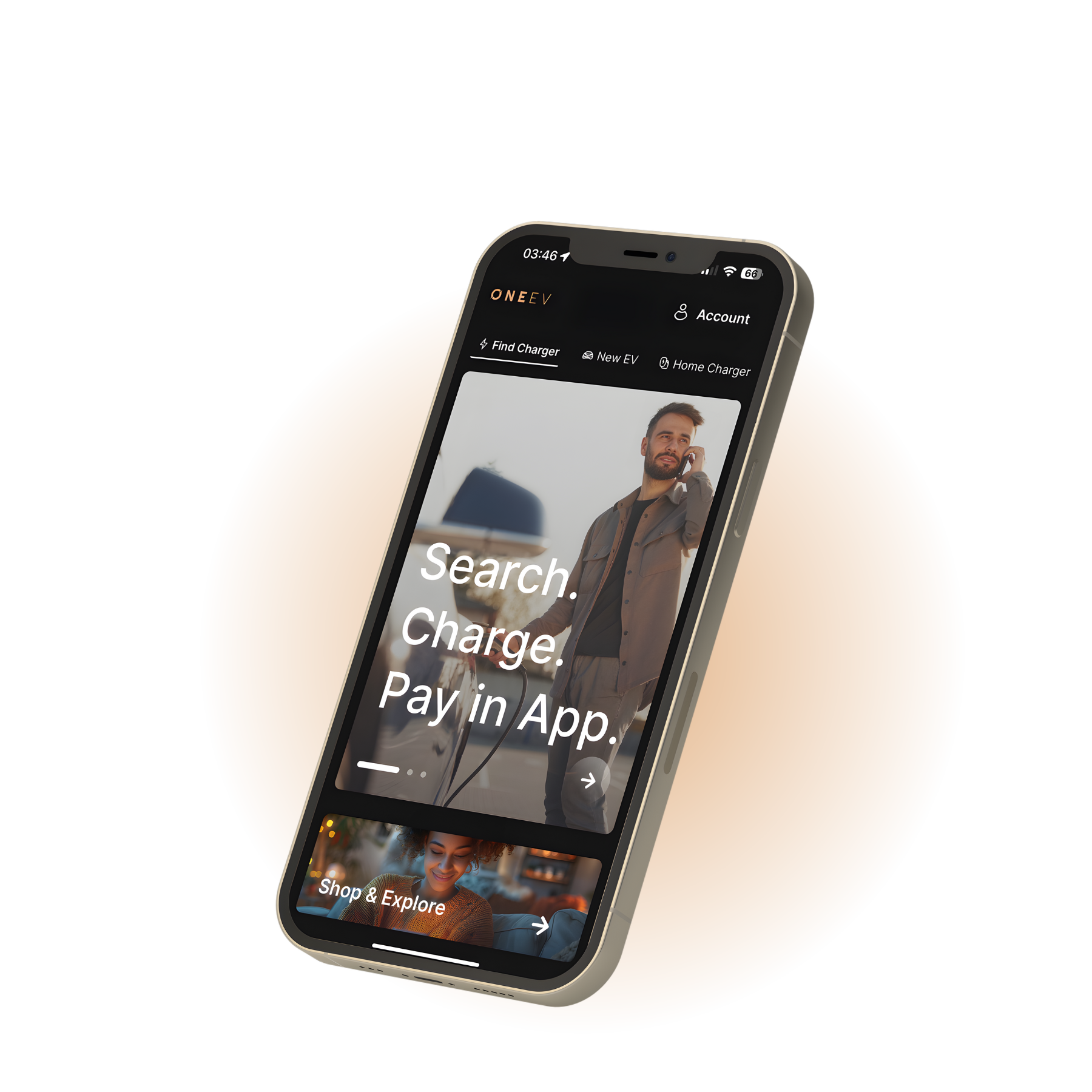 ONEEV app map view showing nearby charge points