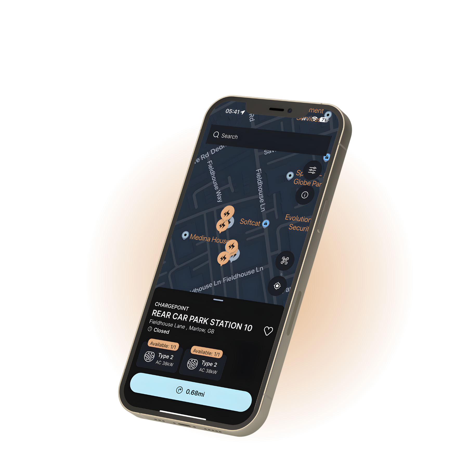 ONEEV app list view with pricing and charging speeds