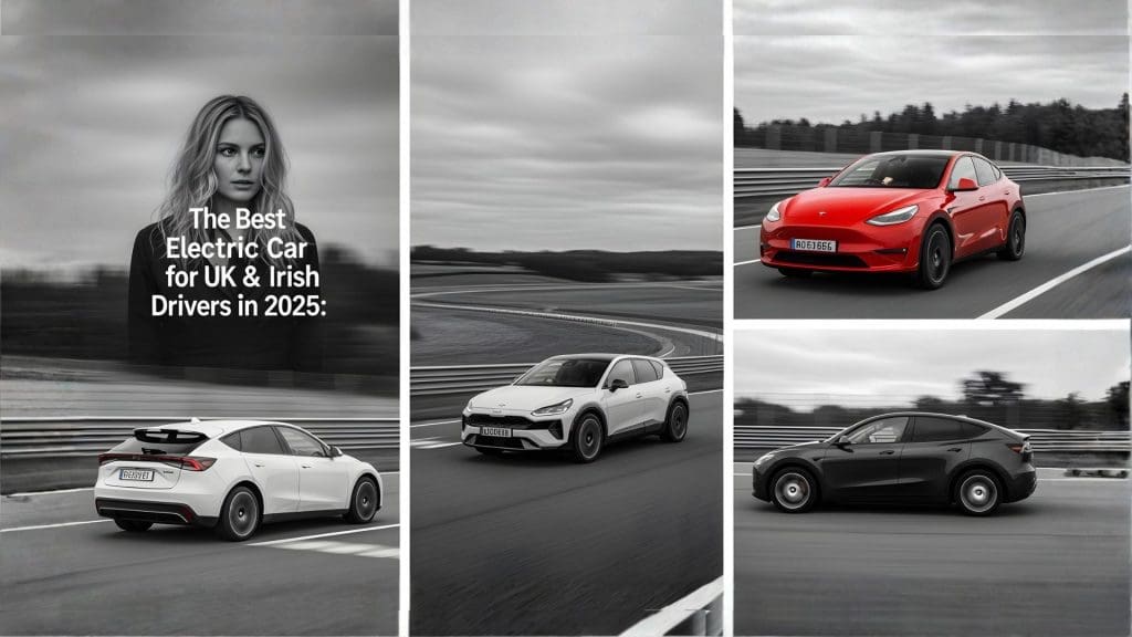 series of photographs of a woman driving the best electric car 2025 UK