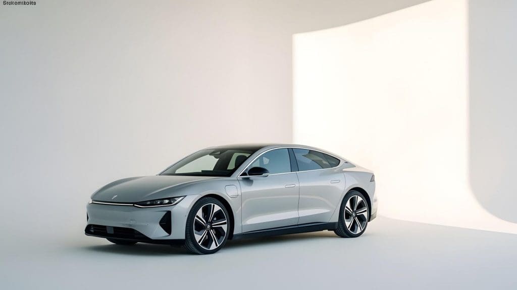 silver car parked in a white room, showcasing one of the best electric cars