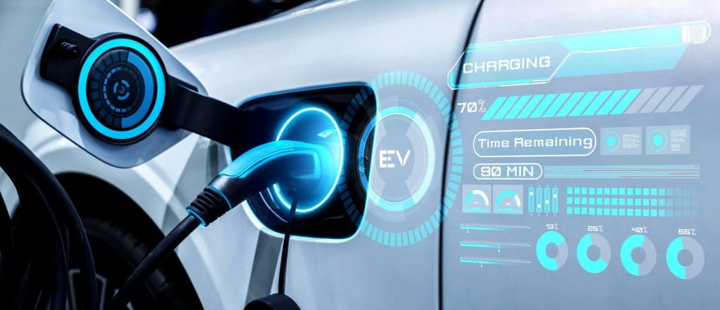 Electric car charging with digital status and data graphics