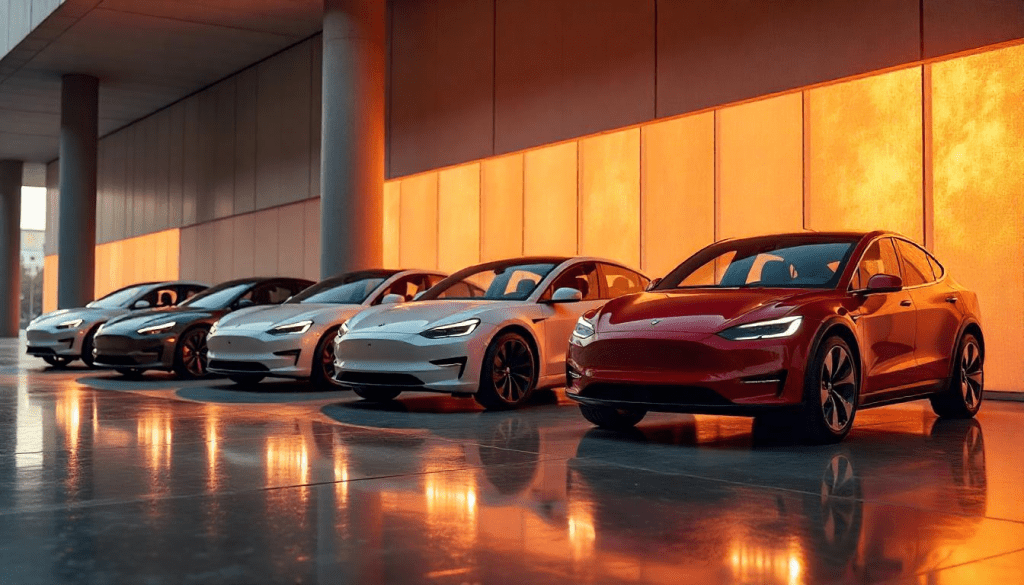 row of best electric cars 2025 parked in front of a building