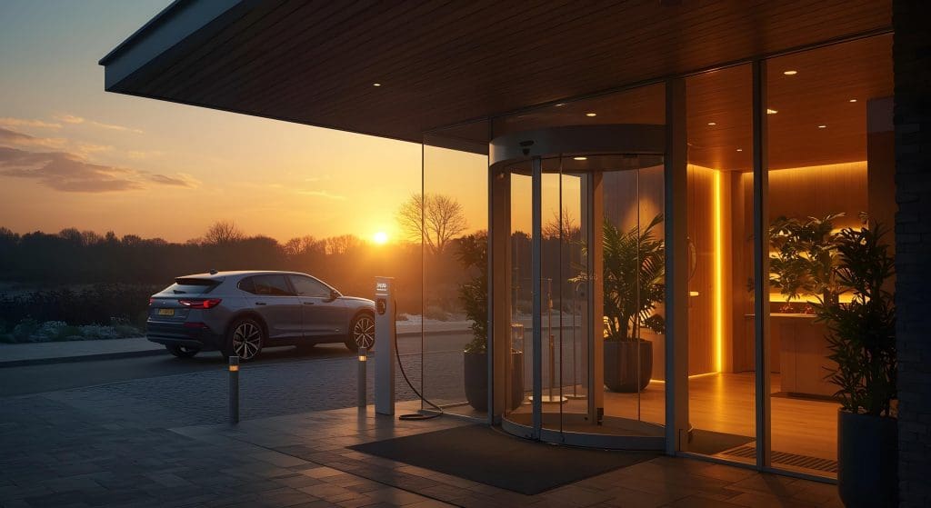 car is parked in front of a building near Bannatyne Llanishen EV charging station